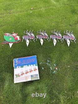 Vintage Christmas Santa Sleigh Reindeer Lighted Yard Decor Outdoor Holiday VTG