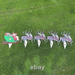 Vintage Christmas Santa Sleigh Reindeer Lighted Yard Decor Outdoor Holiday VTG