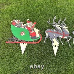 Vintage Christmas Santa Sleigh Reindeer Lighted Yard Decor Outdoor Holiday VTG