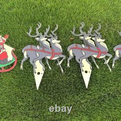 Vintage Christmas Santa Sleigh Reindeer Lighted Yard Decor Outdoor Holiday VTG