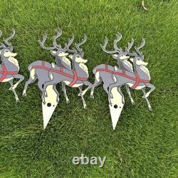 Vintage Christmas Santa Sleigh Reindeer Lighted Yard Decor Outdoor Holiday VTG