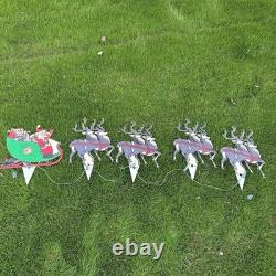 Vintage Christmas Santa Sleigh Reindeer Lighted Yard Decor Outdoor Holiday VTG
