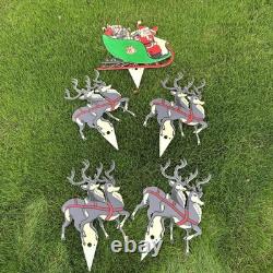 Vintage Christmas Santa Sleigh Reindeer Lighted Yard Decor Outdoor Holiday VTG