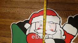 Vintage Christmas Santa Sleigh Reindeer Plastic Yard Sign Art
