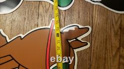 Vintage Christmas Santa Sleigh Reindeer Plastic Yard Sign Art