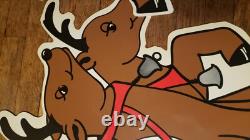 Vintage Christmas Santa Sleigh Reindeer Plastic Yard Sign Art