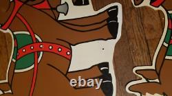Vintage Christmas Santa Sleigh Reindeer Plastic Yard Sign Art
