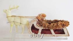 Vintage Christmas Santa in Sleigh Celluloid Reindeer Candy Container Japan 1940s