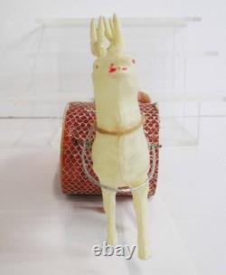 Vintage Christmas Santa in Sleigh Celluloid Reindeer Candy Container Japan 1940s