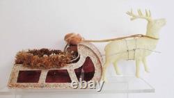 Vintage Christmas Santa in Sleigh Celluloid Reindeer Candy Container Japan 1940s