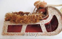Vintage Christmas Santa in Sleigh Celluloid Reindeer Candy Container Japan 1940s