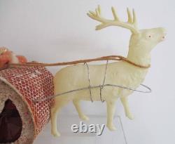 Vintage Christmas Santa in Sleigh Celluloid Reindeer Candy Container Japan 1940s