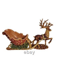 Vintage Christmas Santa's Sleigh & Reindeer Resin Centerpiece Mantle Decor 2 Pc