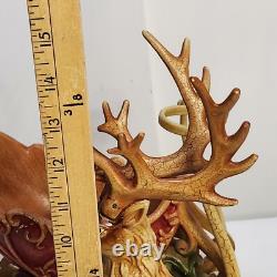 Vintage Christmas Santa's Sleigh & Reindeer Resin Centerpiece Mantle Decor 2 Pc