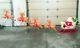 Vintage Christmas Santa With Sleigh With 7 Reindeer Blow Mold