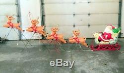 Vintage Christmas Santa with Sleigh with 7 Reindeer Blow Mold