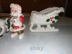 Vintage Christmas Speghetti Santa, Sleigh And Reindeer Porcelain Ceramic Japan