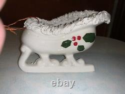 Vintage Christmas Speghetti Santa, Sleigh And Reindeer Porcelain Ceramic Japan