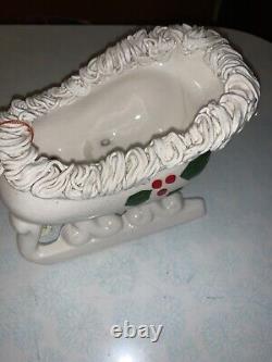 Vintage Christmas Speghetti Santa, Sleigh And Reindeer Porcelain Ceramic Japan