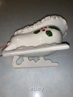 Vintage Christmas Speghetti Santa, Sleigh And Reindeer Porcelain Ceramic Japan