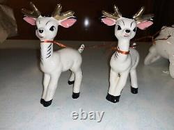 Vintage Christmas Speghetti Santa, Sleigh And Reindeer Porcelain Ceramic Japan