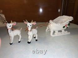 Vintage Christmas Speghetti Santa, Sleigh And Reindeer Porcelain Ceramic Japan