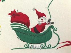 Vintage Christmas Tablecloth Santa Sleigh Reindeer MCM Cute