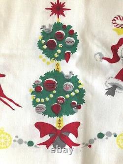 Vintage Christmas Tablecloth Santa Sleigh Reindeer MCM Cute