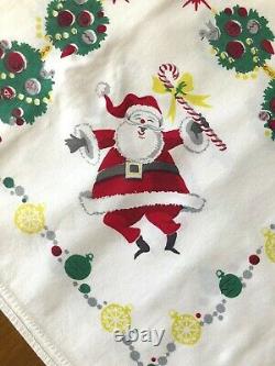 Vintage Christmas Tablecloth Santa Sleigh Reindeer MCM Cute