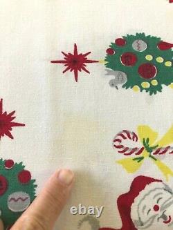 Vintage Christmas Tablecloth Santa Sleigh Reindeer MCM Cute
