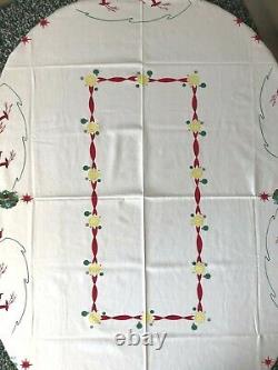 Vintage Christmas Tablecloth Santa Sleigh Reindeer MCM Cute