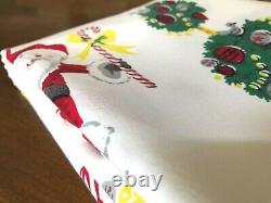 Vintage Christmas Tablecloth Santa Sleigh Reindeer MCM Cute