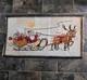 Vintage Christmas Throw Rug Santa In Sleigh Reindeer Woven Cotton 21.5 X 39 In