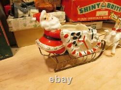 Vintage Christmas Ucagco Ceramic Santa Sleigh & Reindeer 1950's Japan
