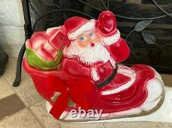 Vintage Christmas Union Products Light Up Blow Mold Santa Sleigh and Reindeer