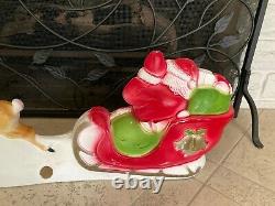 Vintage Christmas Union Products Light Up Blow Mold Santa Sleigh and Reindeer