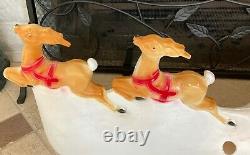 Vintage Christmas Union Products Light Up Blow Mold Santa Sleigh and Reindeer