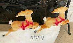 Vintage Christmas Union Products Light Up Blow Mold Santa Sleigh and Reindeer