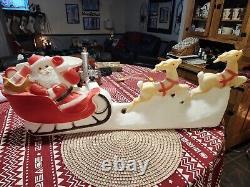 Vintage Christmas Union Products Lighted Blow Mold Santa Sleigh and Reindeer