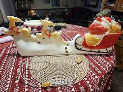 Vintage Christmas Union Products Lighted Blow Mold Santa Sleigh and Reindeer