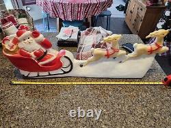 Vintage Christmas Union Products Lighted Blow Mold Santa Sleigh and Reindeer