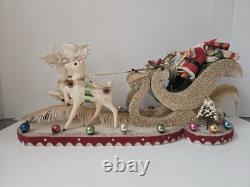 Vintage Christmas styrofoam decoration sleigh Santa Claus reindeer 7 1/2x17