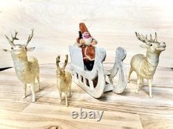 Vintage Clay Face Belsnickle Santa withBag, Sleigh, & Reindeer