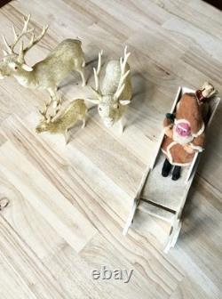 Vintage Clay Face Belsnickle Santa withBag, Sleigh, & Reindeer