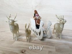 Vintage Clay Face Belsnickle Santa withBag, Sleigh, & Reindeer