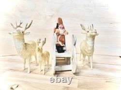 Vintage Clay Face Belsnickle Santa withBag, Sleigh, & Reindeer