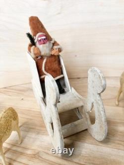 Vintage Clay Face Belsnickle Santa withBag, Sleigh, & Reindeer