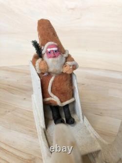 Vintage Clay Face Belsnickle Santa withBag, Sleigh, & Reindeer