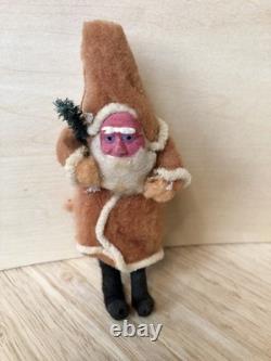 Vintage Clay Face Belsnickle Santa withBag, Sleigh, & Reindeer