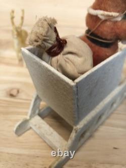 Vintage Clay Face Belsnickle Santa withBag, Sleigh, & Reindeer